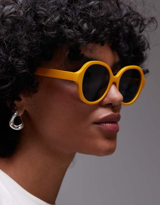 Topshop Corfu Large Round Sunglasses In Mustard Yellow