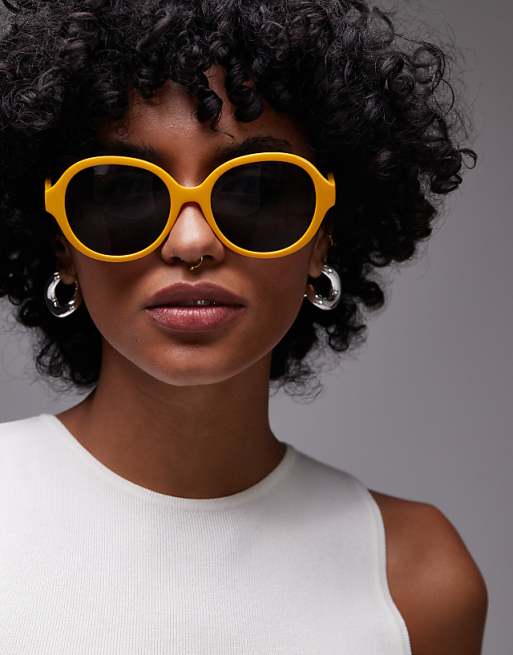 Topshop Corfu large round sunglasses in mustard yellow