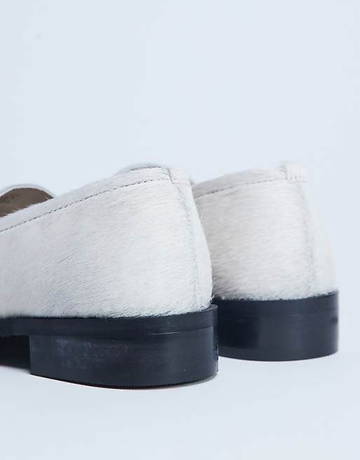 Topshop Corrie Real Leather Flat Shoe Loafer In Off White Pony