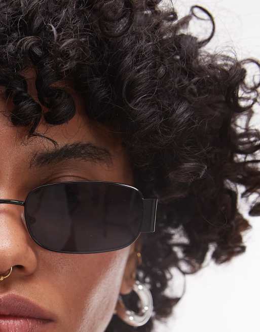 Topshop Crete Rectangle Metal Sunglasses In Black