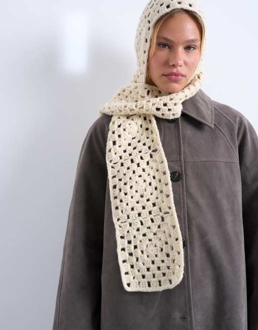 Topshop Crochet Balaclava In Cream
