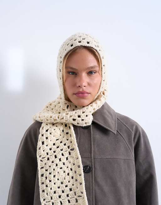 Topshop crochet balaclava in cream
