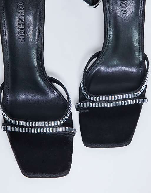 Topshop Fifi Embellished Flare Heel Sandal In Black