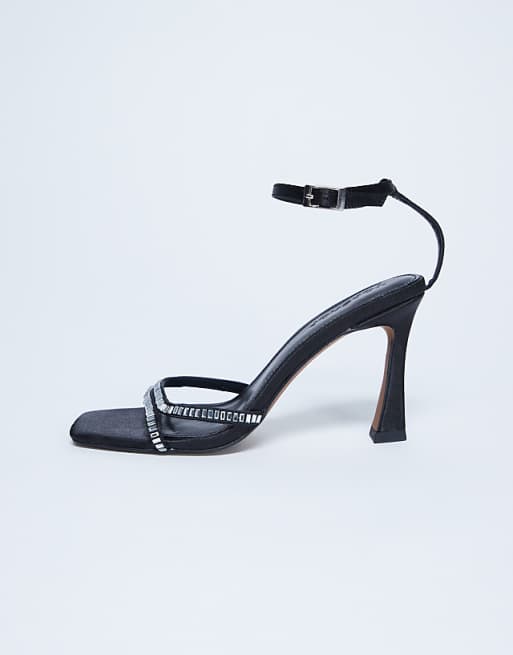 Topshop Fifi Embellished Flare Heel Sandal In Black