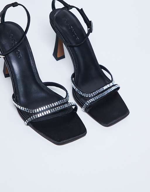 Topshop Fifi embellished flare heel sandal in black