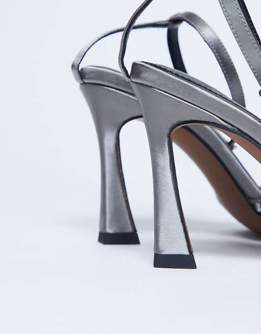 Topshop Fifi Embellished Flare Heel Sandal In Silver