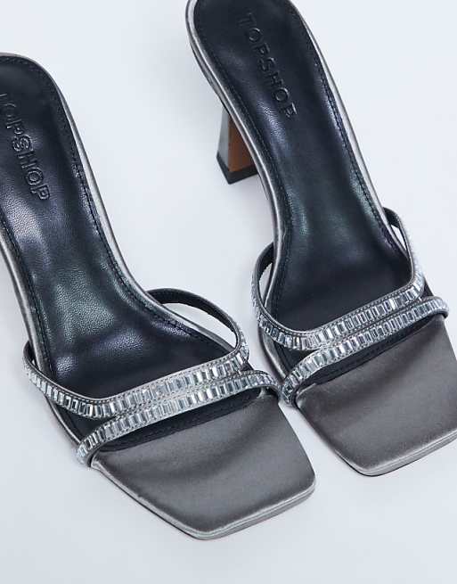 Topshop Fifi Embellished Flare Heel Sandal In Silver