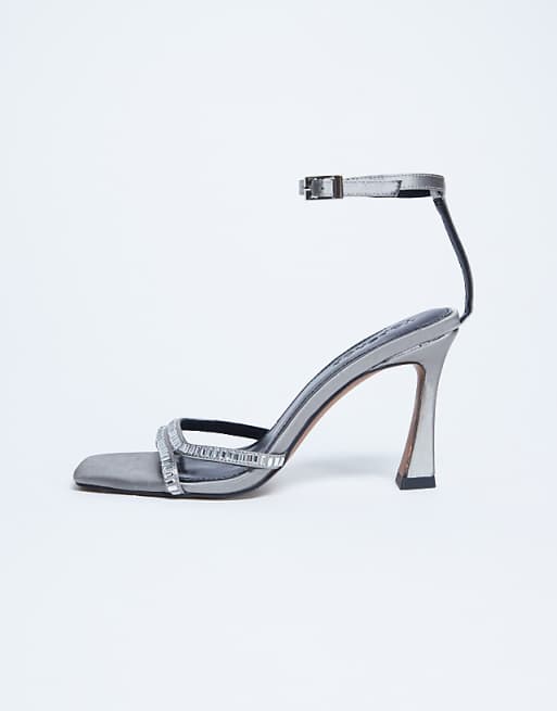 Topshop Fifi embellished flare heel sandal in silver