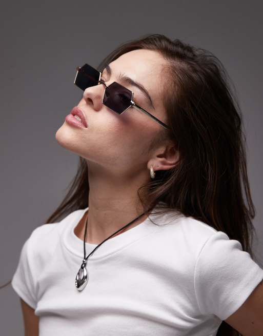 Topshop Fiji Rectangular Metal Sunglasses In Gold