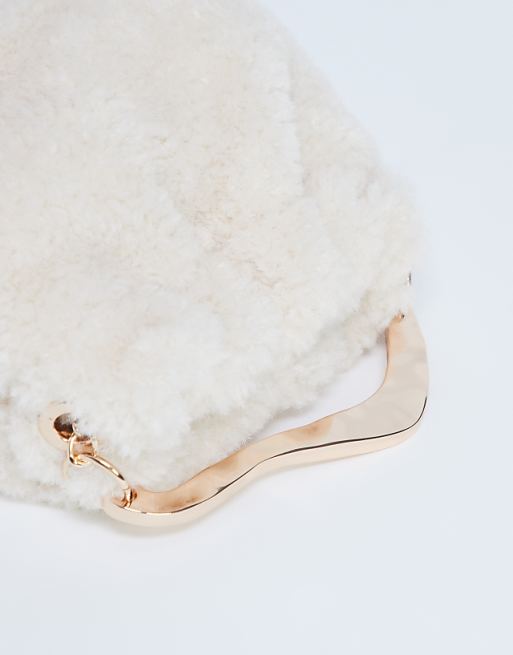 Topshop Gabriette Borg Metal Trim Handle Grab Bag In Cream