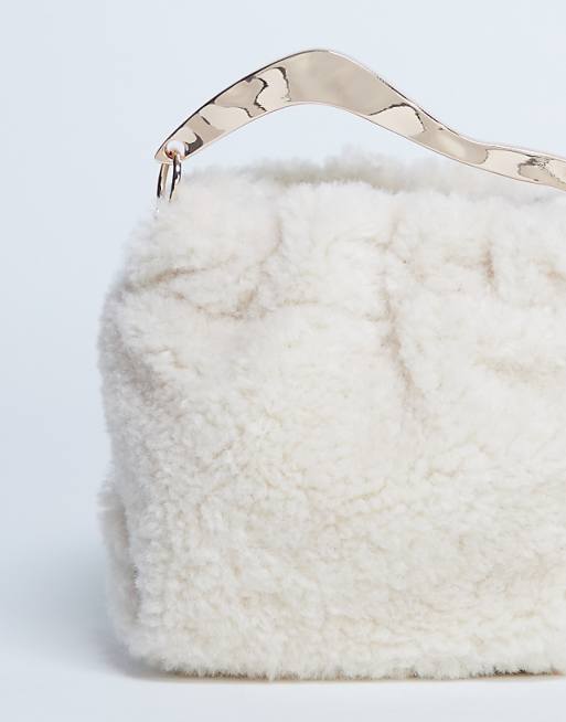 Topshop Gabriette Borg Metal Trim Handle Grab Bag In Cream