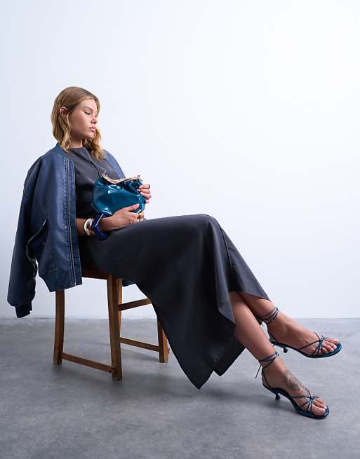 Topshop Gabriette Metal Trim Handle Grab Bag In Teal