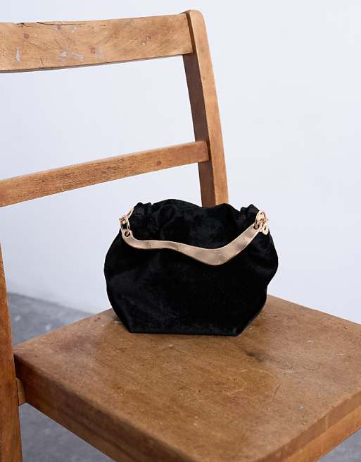 Topshop Gabriette Velvet Metal Trim Handle Grab Bag In Black