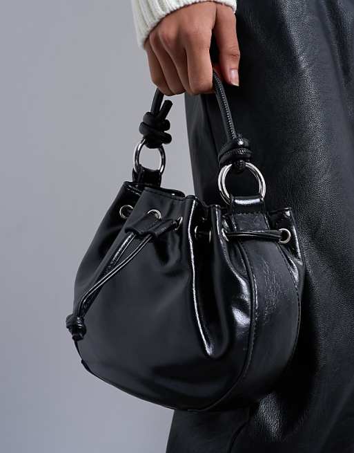 Topshop Gabs Ruched Drawstring Bell Bag In Black
