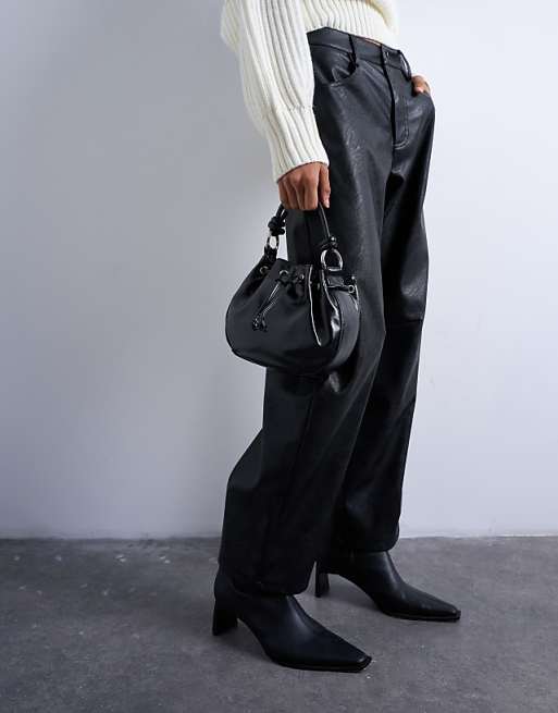 Topshop Gabs Ruched Drawstring Bell Bag In Black