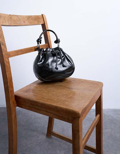 Topshop Gabs Ruched Drawstring Bell Bag In Black