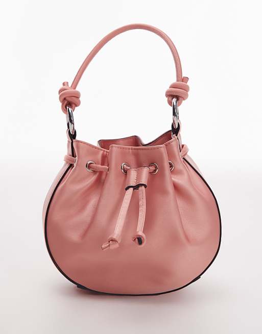 Topshop Gabs Ruched Drawstring Bell Bag In Peach
