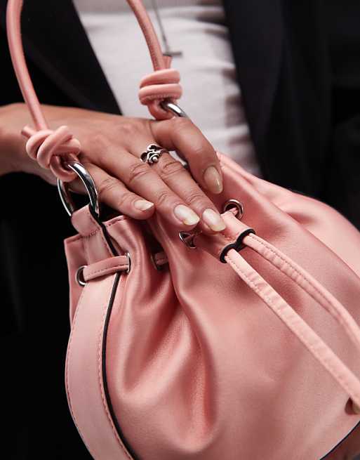 Topshop Gabs Ruched Drawstring Bell Bag In Peach