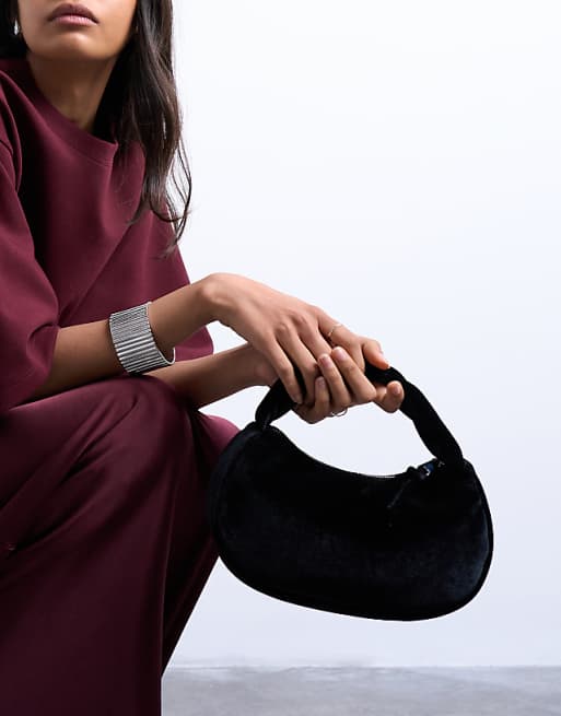 Topshop Gail Twist Handle Velvet Grab Bag In Black