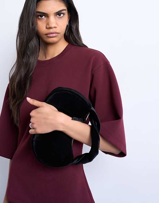 Topshop Gail twist handle velvet grab bag in black
