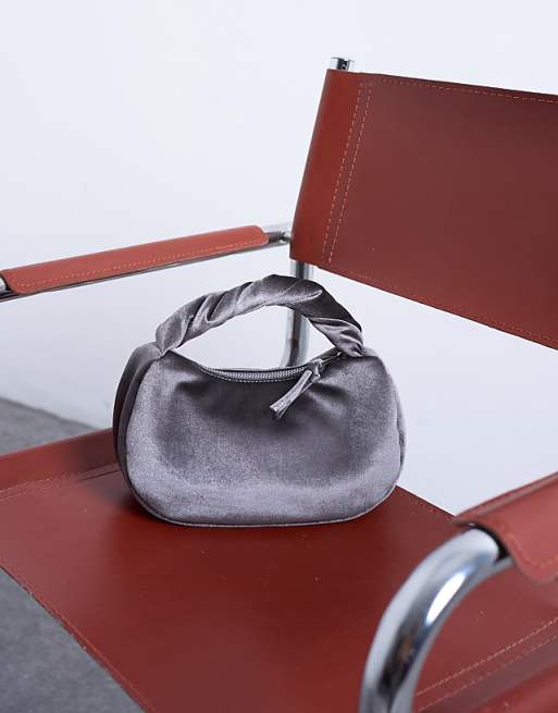 Topshop Gail Twist Handle Velvet Grab Bag In Slate Grey