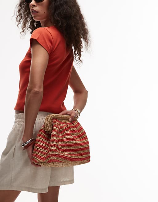 Topshop Galileo grab crochet bag in orange stripe