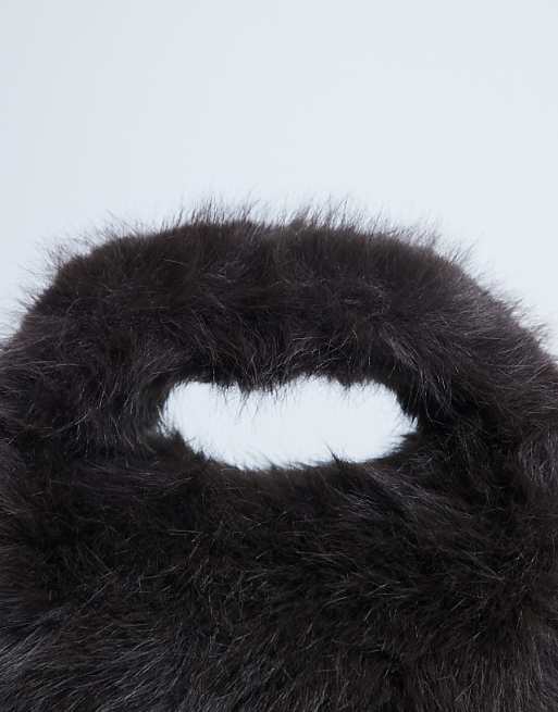 Topshop Gemima Faux Fur Grab Bag In Chocolate