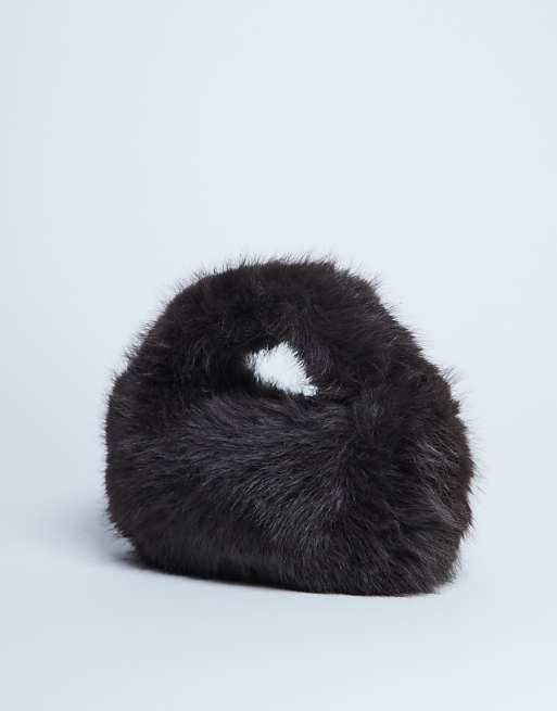 Topshop Gemima Faux Fur Grab Bag In Chocolate