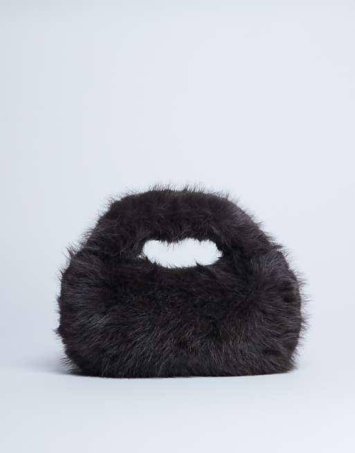 Topshop Gemima faux fur grab bag in chocolate