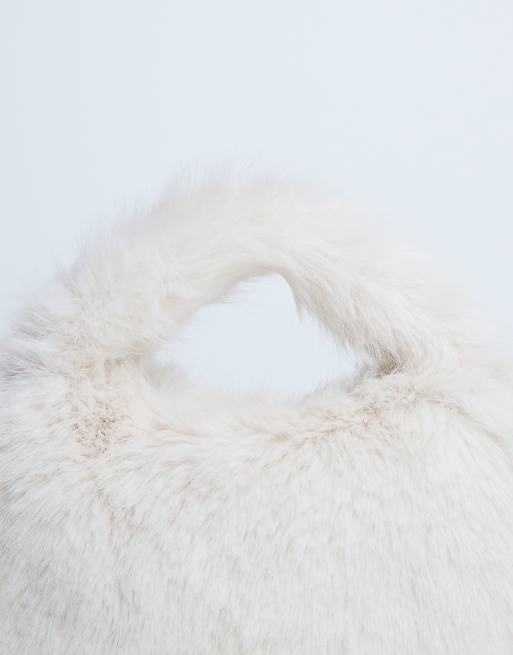 Topshop Gemima Faux Fur Grab Bag In Off White
