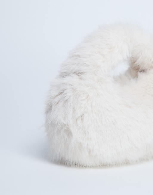 Topshop Gemima Faux Fur Grab Bag In Off White