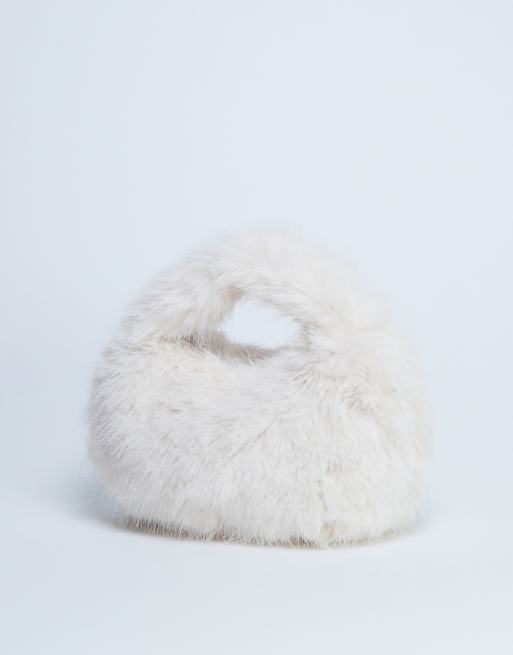 Topshop Gemima Faux Fur Grab Bag In Off White