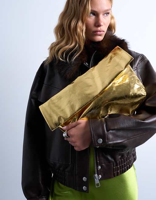 Topshop Georgia folded clutch grab bag in gold