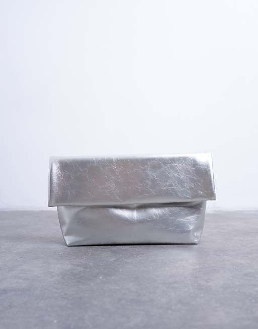 Topshop Georgia Folded Clutch Grab Bag In Silver