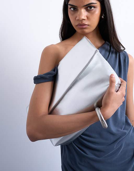Topshop Georgia Folded Clutch Grab Bag In Silver