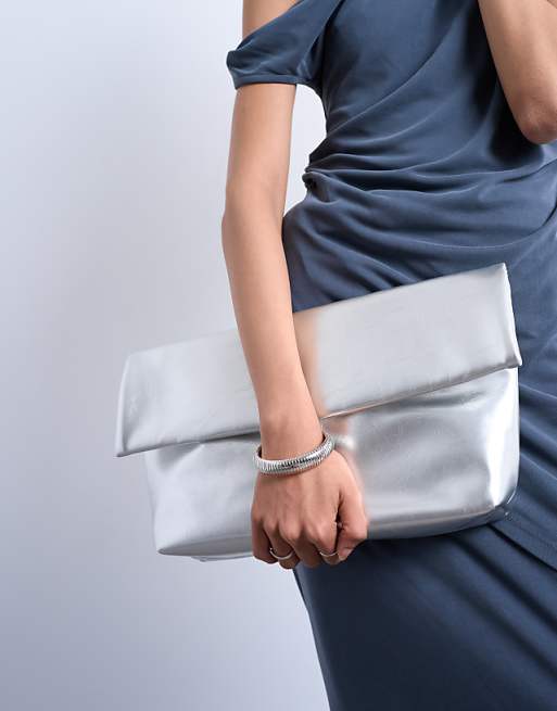Topshop Georgia Folded Clutch Grab Bag In Silver