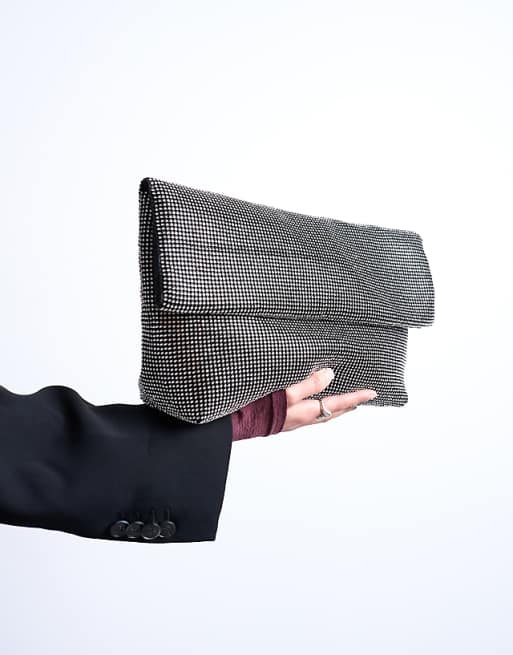 Topshop Georgia Folded Clutch Grab Diamante Bag In Black