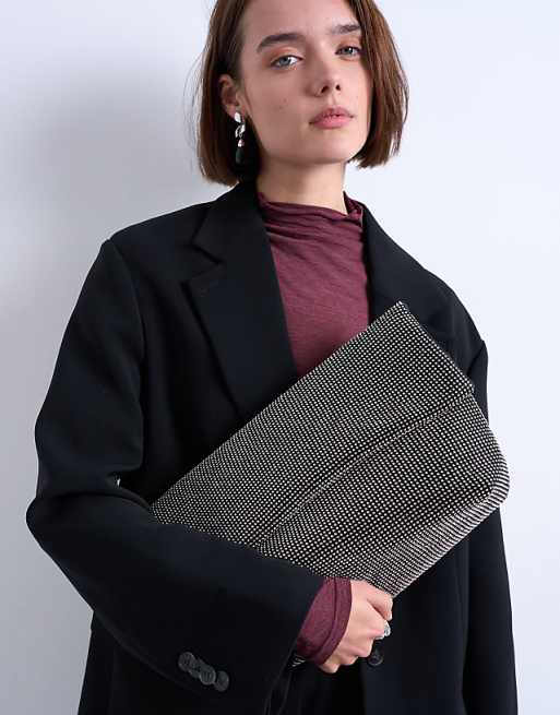 Topshop Georgia Folded Clutch Grab Diamante Bag In Black