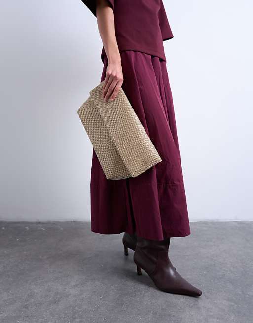 Topshop Georgia Folded Clutch Grab Diamante Bag In Gold