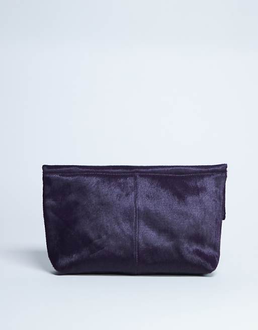 Topshop Georgia Leather Folded Clutch Grab Bag In Purple Pony