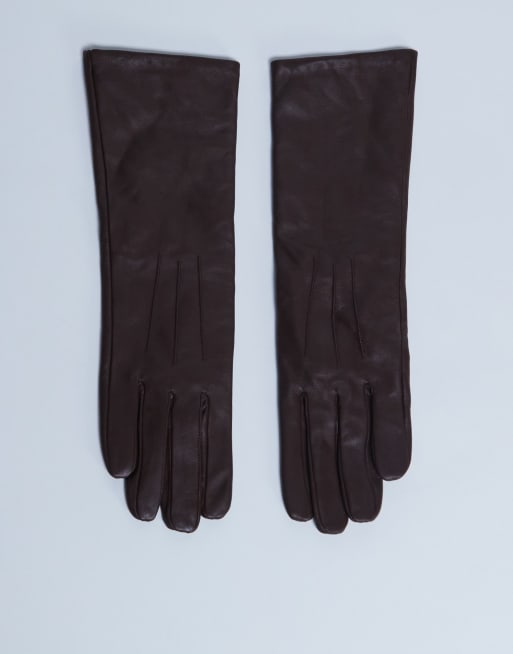 Topshop Gibson Leather Gloves In Chocolate