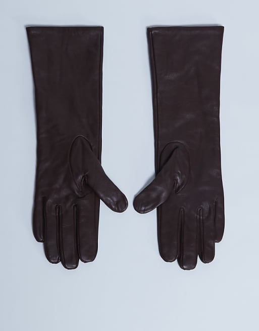 Topshop Gibson leather gloves in chocolate