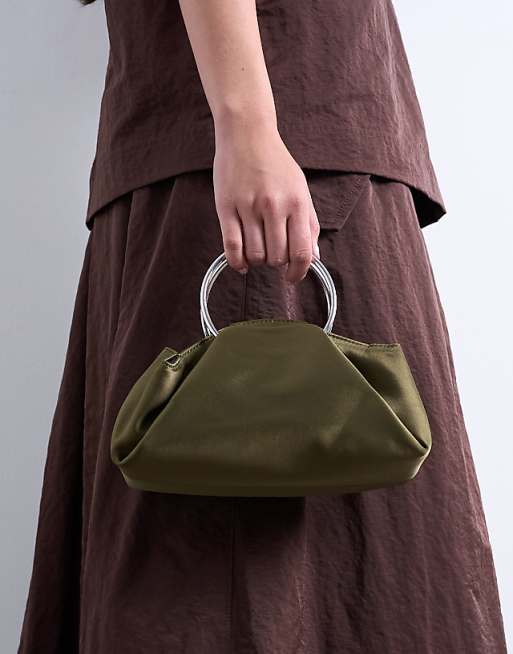 Topshop Ginny Metal Handle Grab Bag In Khaki