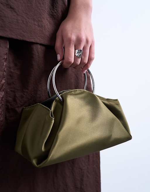 Topshop Ginny Metal Handle Grab Bag In Khaki
