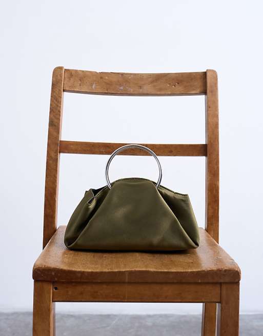 Topshop Ginny metal handle grab bag in khaki