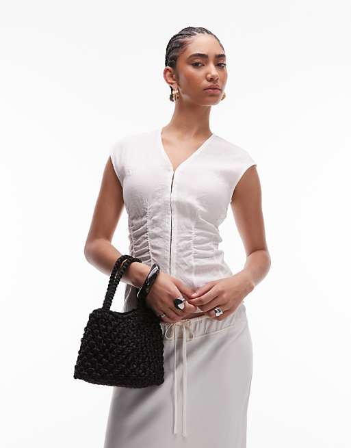 Topshop Gracie Crochet Grab Bag In Black