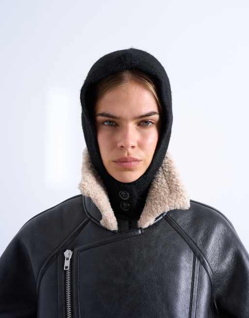 Topshop Hayley Button Balaclava In Black
