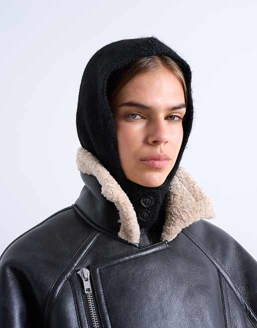 Topshop Hayley button balaclava in black