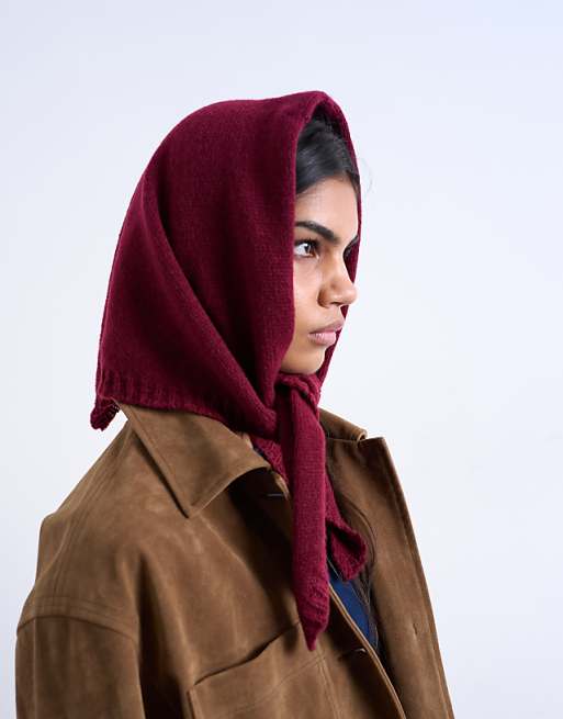 Topshop Heidi hooded scarf in burgundy