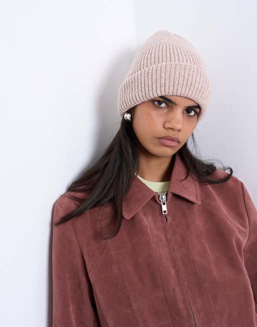 Topshop Henry Ribbed Beanie In Beige